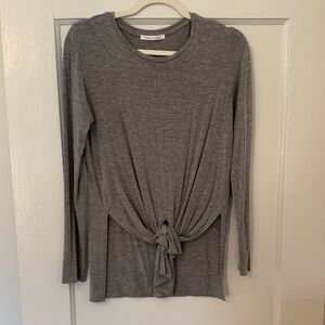 Susana Monaco Charcoal Long Sleeve Knot Top